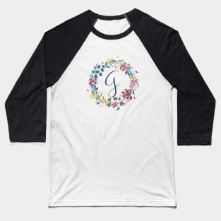 Floral Monogram G Colorful Full Blooms Baseball T-Shirt